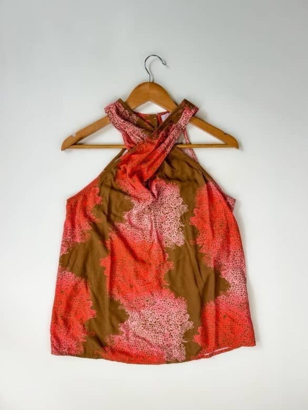 Wehis Boutique Cross-Neck Halter in Coral and Brown